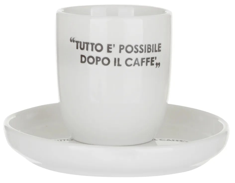 Tazzina caffè con piattino bianco con scritta 135 ml