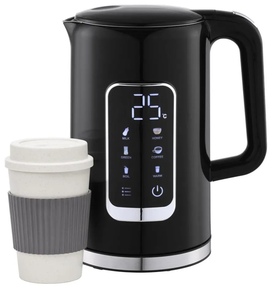 Bollitore con display LCD 1,7 l 2200W/230V nero + tazza da viaggio 450 ml
