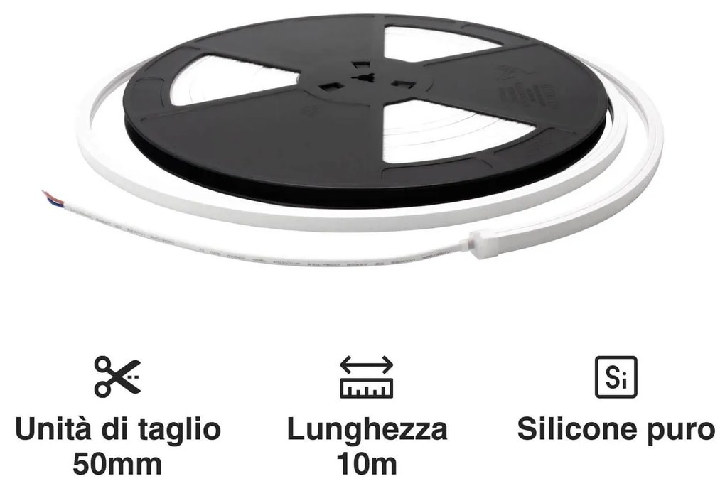 Neon Flex LED 10x10 10W/m 10m IP67 24Vdc CRI 85 B. Naturale - LUMILEDS Colore Bianco Naturale 4.000K