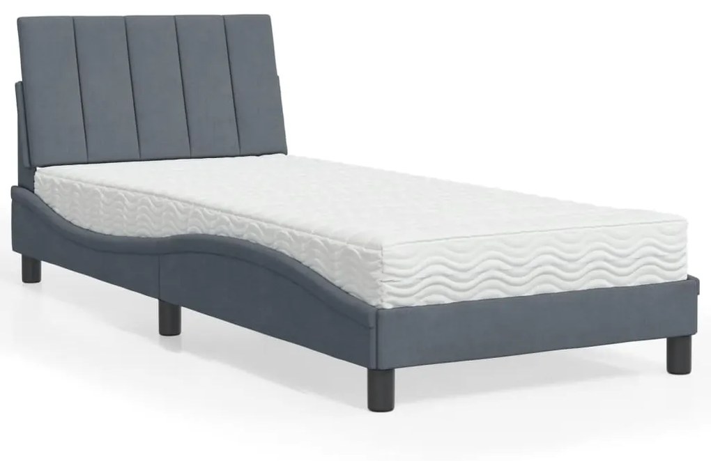 Letto con materasso grigio scuro 90x190 cm in velluto