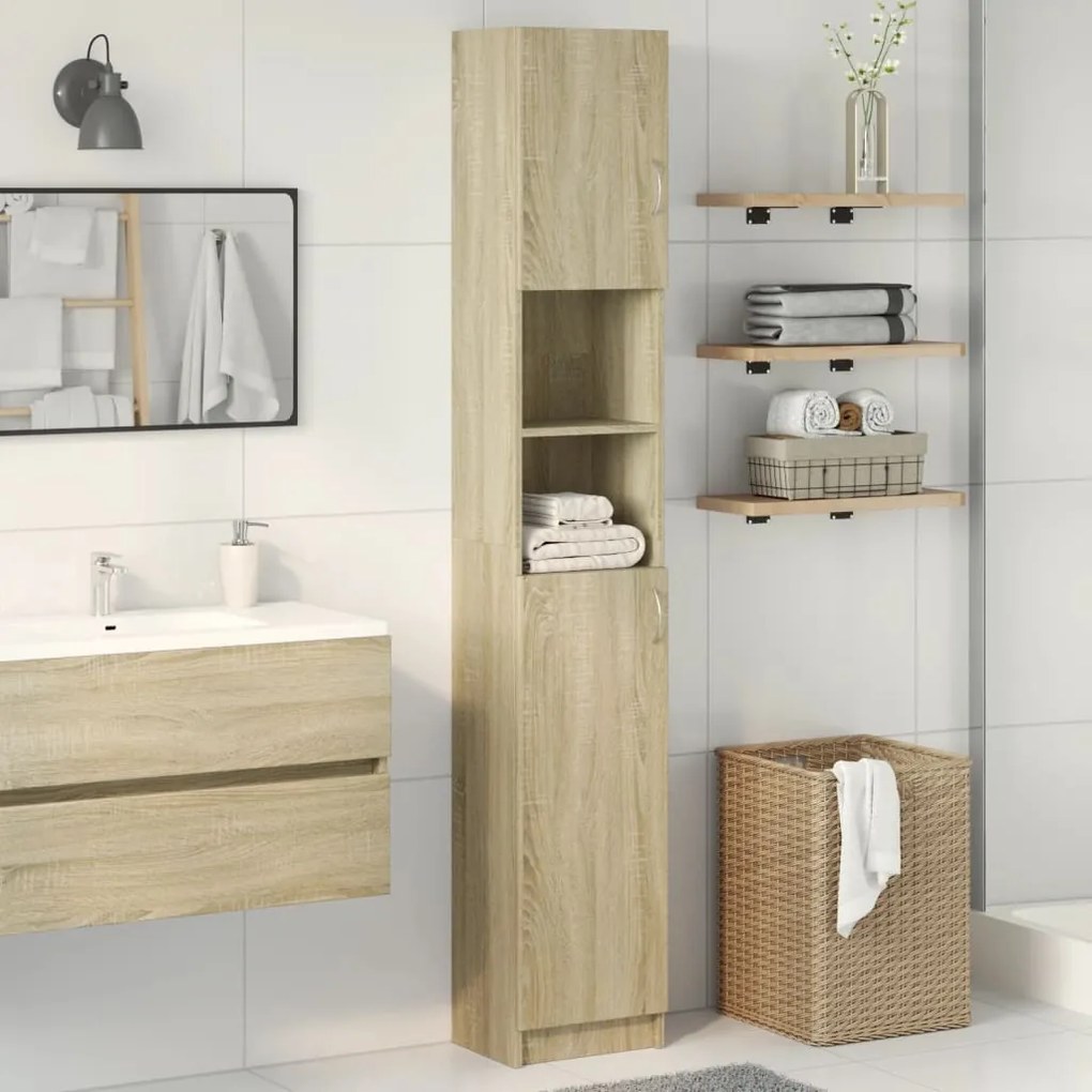 Mobile Da Bagno Rovere Sonoma 32x25,5x190 Cm Legno Multistrato /