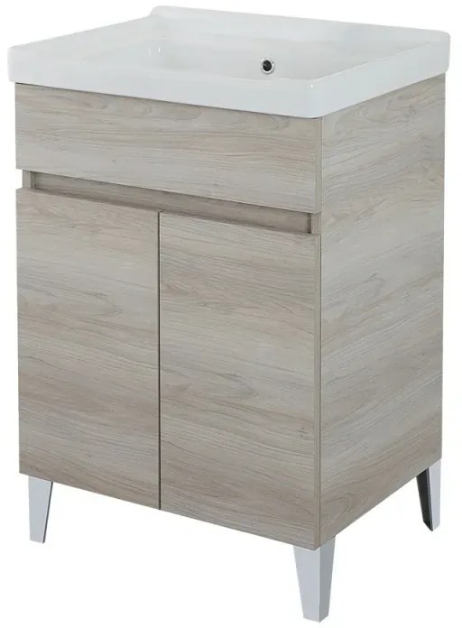 Mobile lavatoio 60x46,8 cm rovere grigio con vasca in ceramica bianca