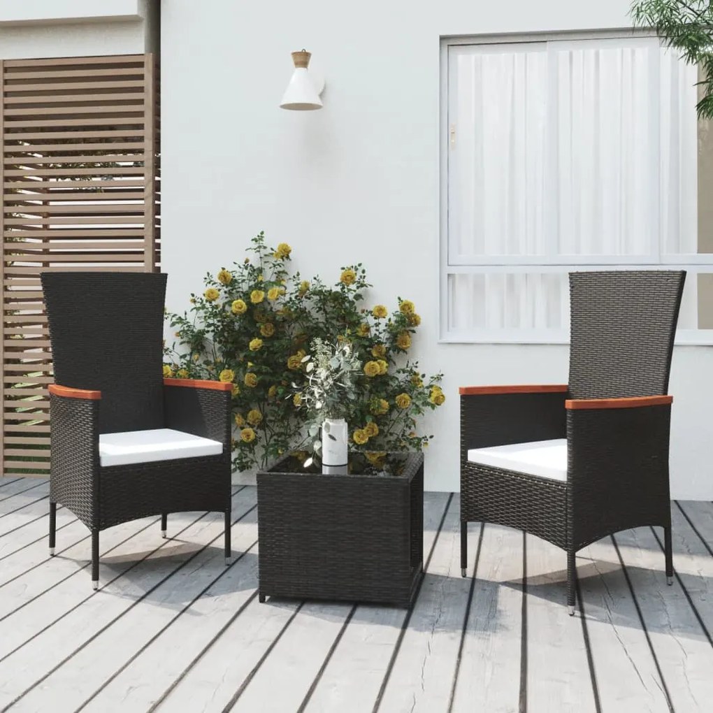 Set Mobili da Giardino 3 pz Nero Polyrattan e Acciaio