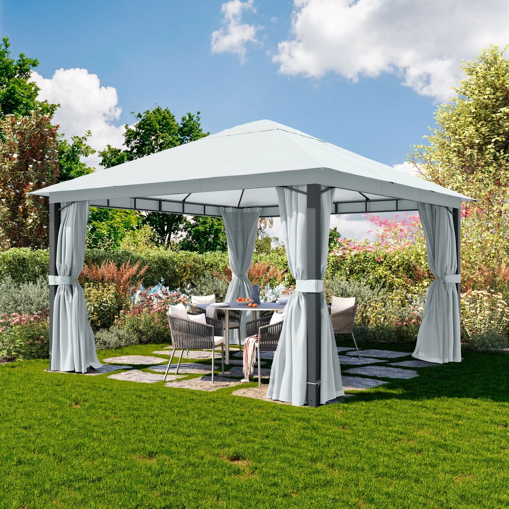 TOOLPORT Gazebo da giardino 4x4m, Softtop, 4 teli laterali, pietra - (300687)