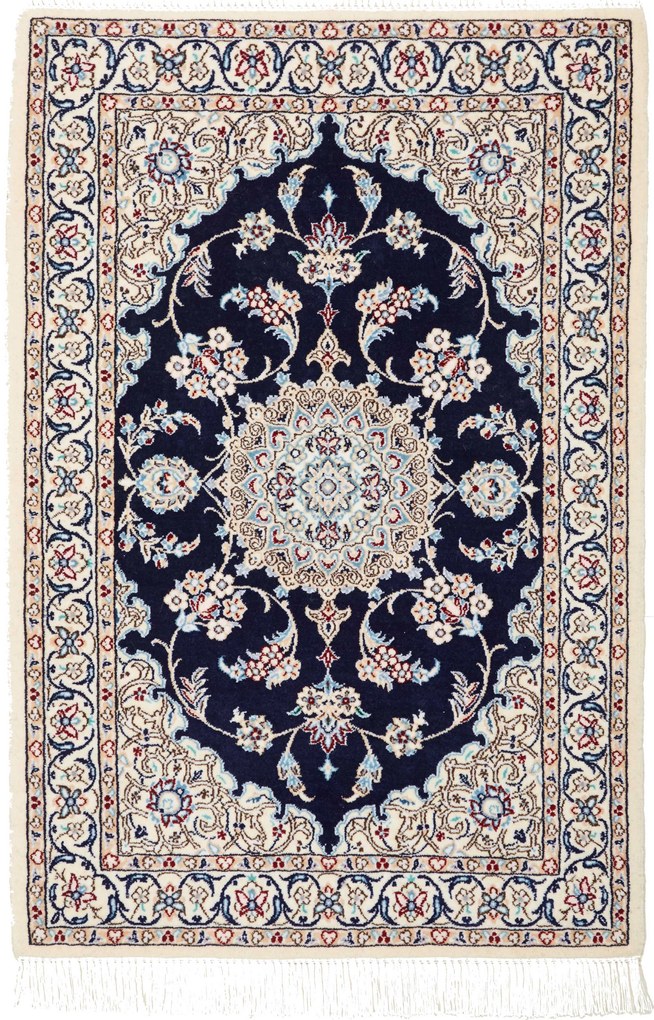 Nain Tappeto 90x60 Blu (Iran) Annodato A Mano