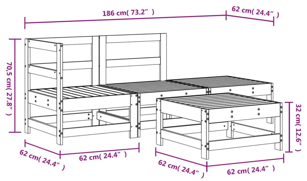 Set Salotto da Giardino 4 pz Bianco in Legno Massello di Pino