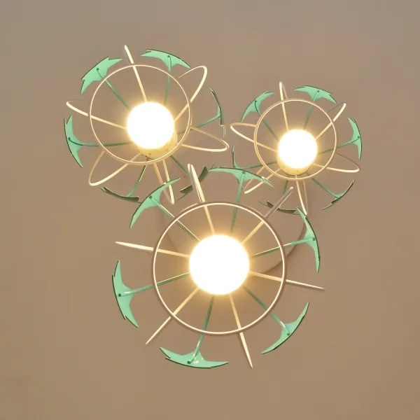 Lampadario a sospensione per bambini STARS 3xE27/15W/230V turchese/bianco