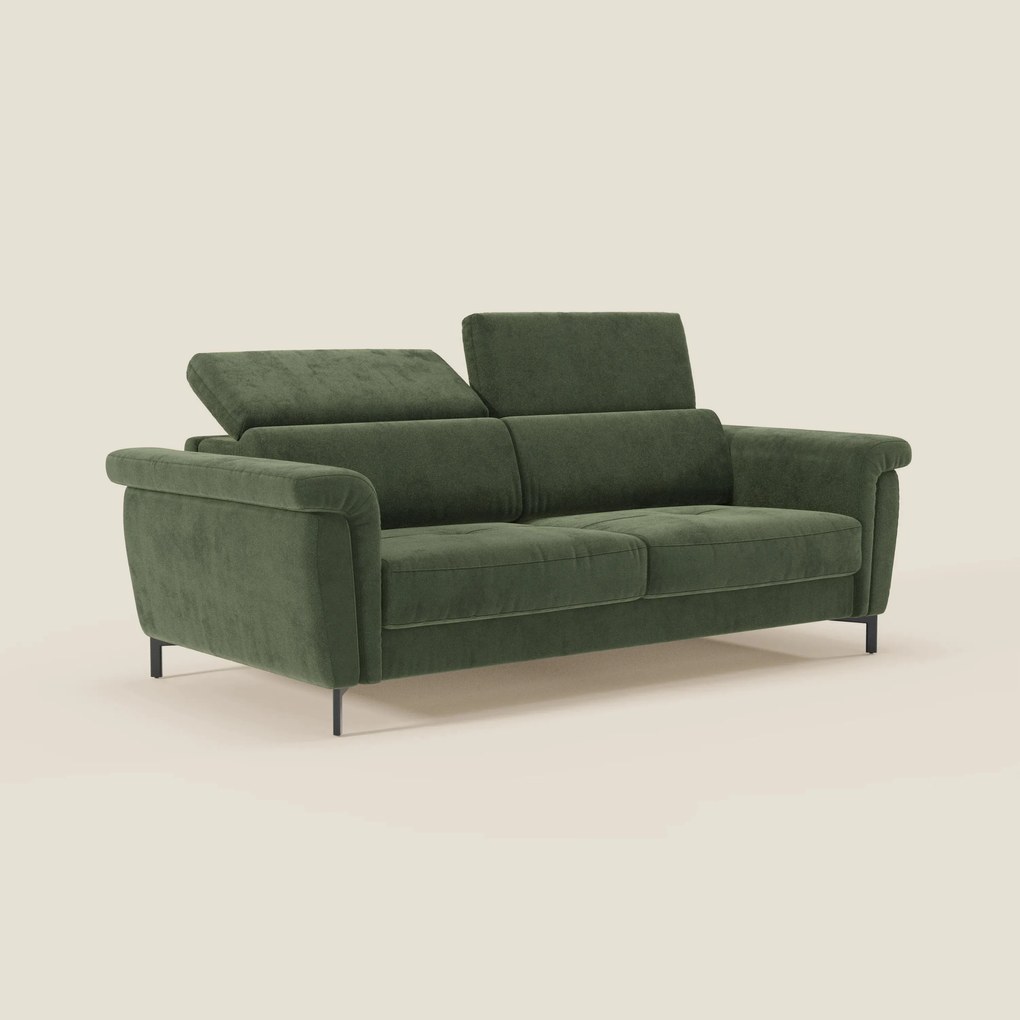 Capri divano letto di design con piedini alti - poggiatesta reclinabili in raffinato tessuto effetto velluto smacchiabile T30