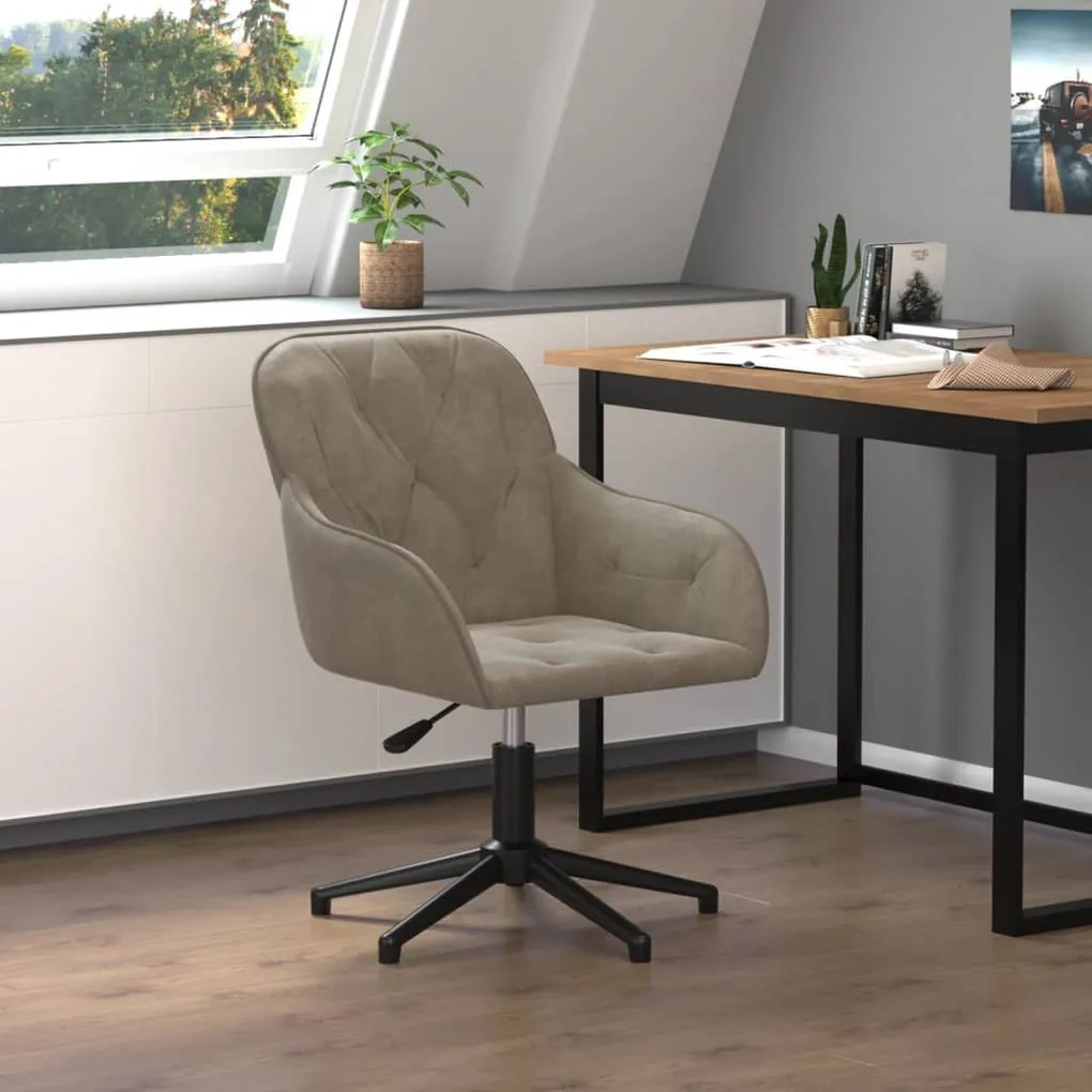 Sedia Da Ufficio Girevole İn Velluto Grigio Chiaro /