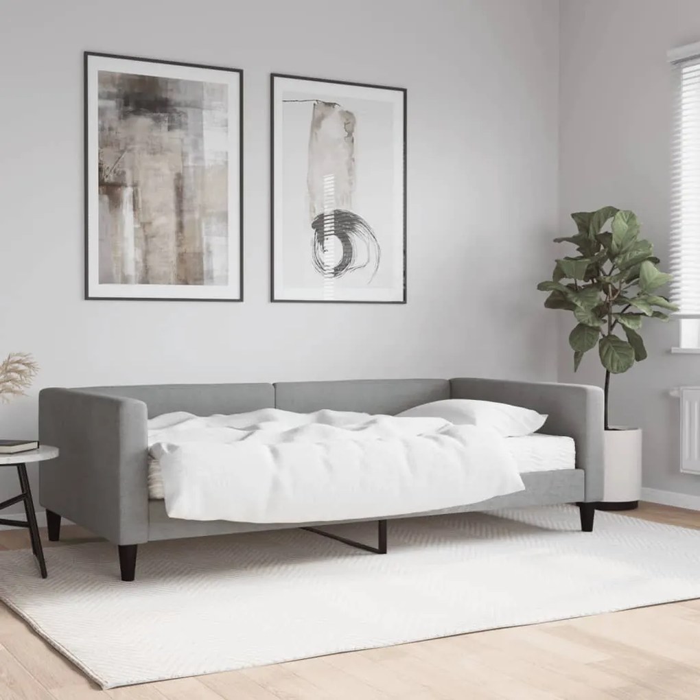 Divano Letto Con Materasso Grigio Chiaro 100x200 Cm İn Tessuto /