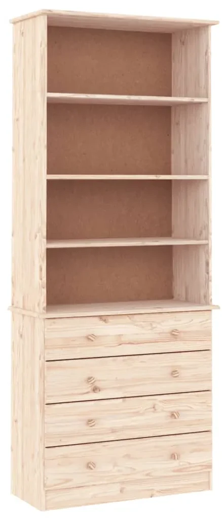 Libreria con cassetti alta 77x35x186,5cm legno massello di pino