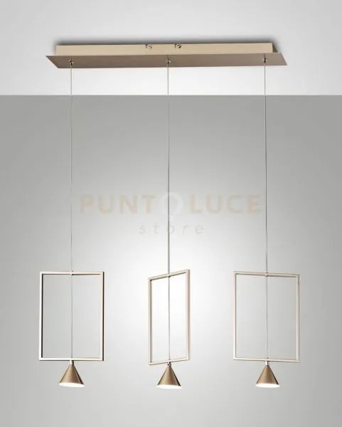 Sirio rectangular sospensione oro opaco 3 luci 3390-49-225