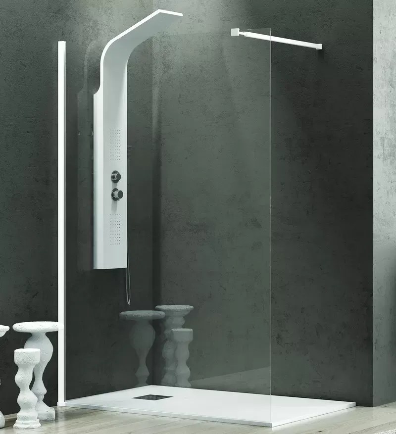 Parete doccia walk in 140 cm con profilo bianco opaco KW-100W - KAMALU
