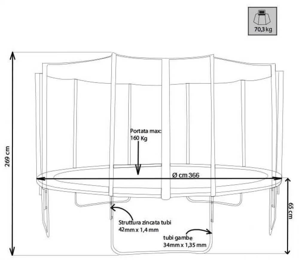 Tappeto Elastico Trampolino Diametro 366 cm Saltarello Bambini Rete