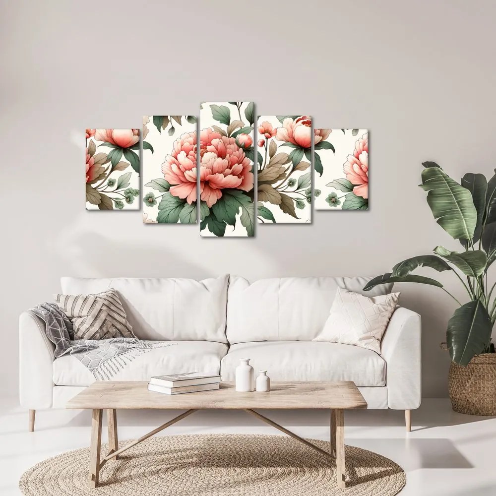 Quadri 5 pezzi – Peonie in tonalità delicate