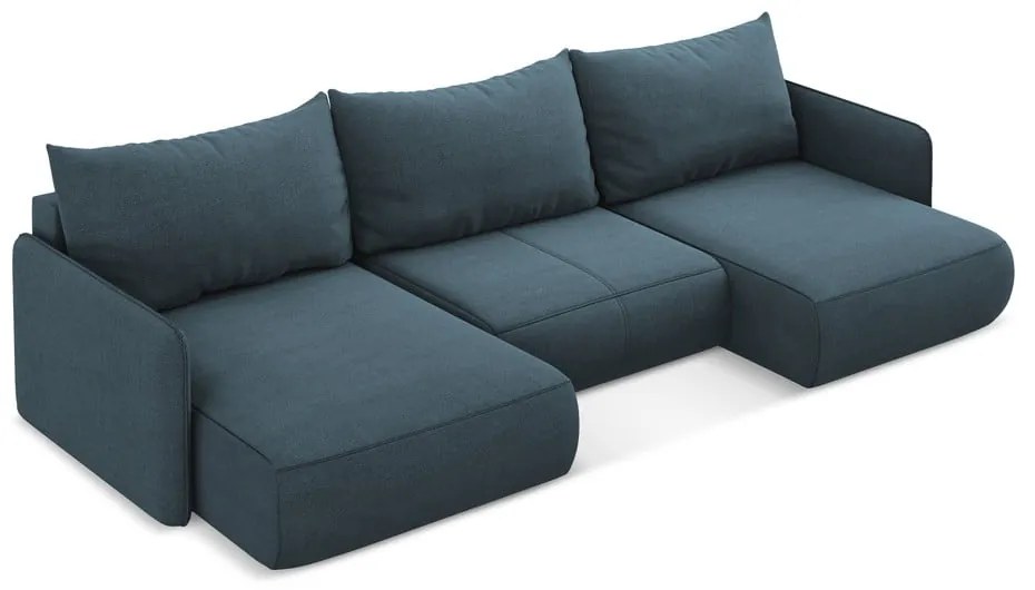 Divano angolare blu allungabile/con contenitore Nanea – Makamii