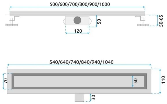 REA-G2562 - Canalina di scarico NEOX 70 cm in acciaio inox/dorato