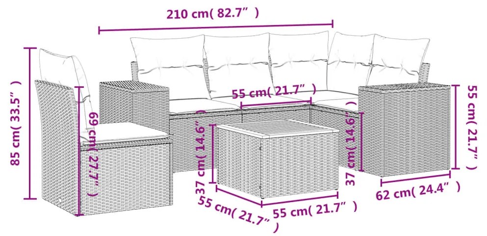 Set divano da giardino 6 pz con cuscini grigio in polyrattan