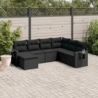 Set Divani da Giardino con Cuscini 7pz Nero Polyrattan 3252832