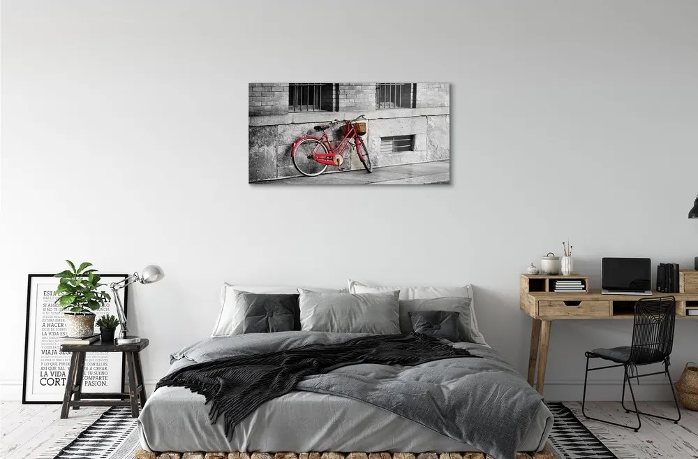 Quadro vetro Bicicletta rossa con cestino 100x50 cm