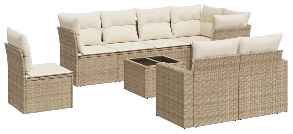 Set divano da giardino 9 pz con cuscini beige in polyrattan