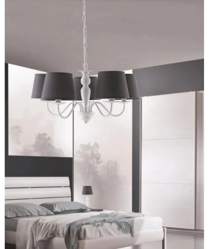Lampadario Country charm Favola bianco paralume grigio 5x E14 Ø56cm LUCE AMBIENTE DESIGN
