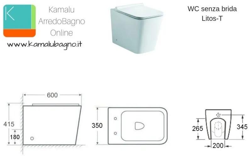 Kamalu - vaso wc filo muro senza brida litos-t