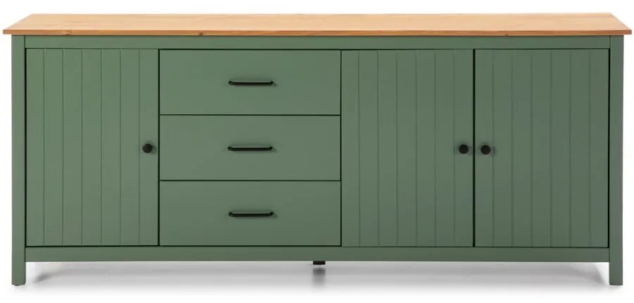 Cassettiera bassa in legno di pino di colore verde-naturale 190x80 cm Miranda - Marckeric