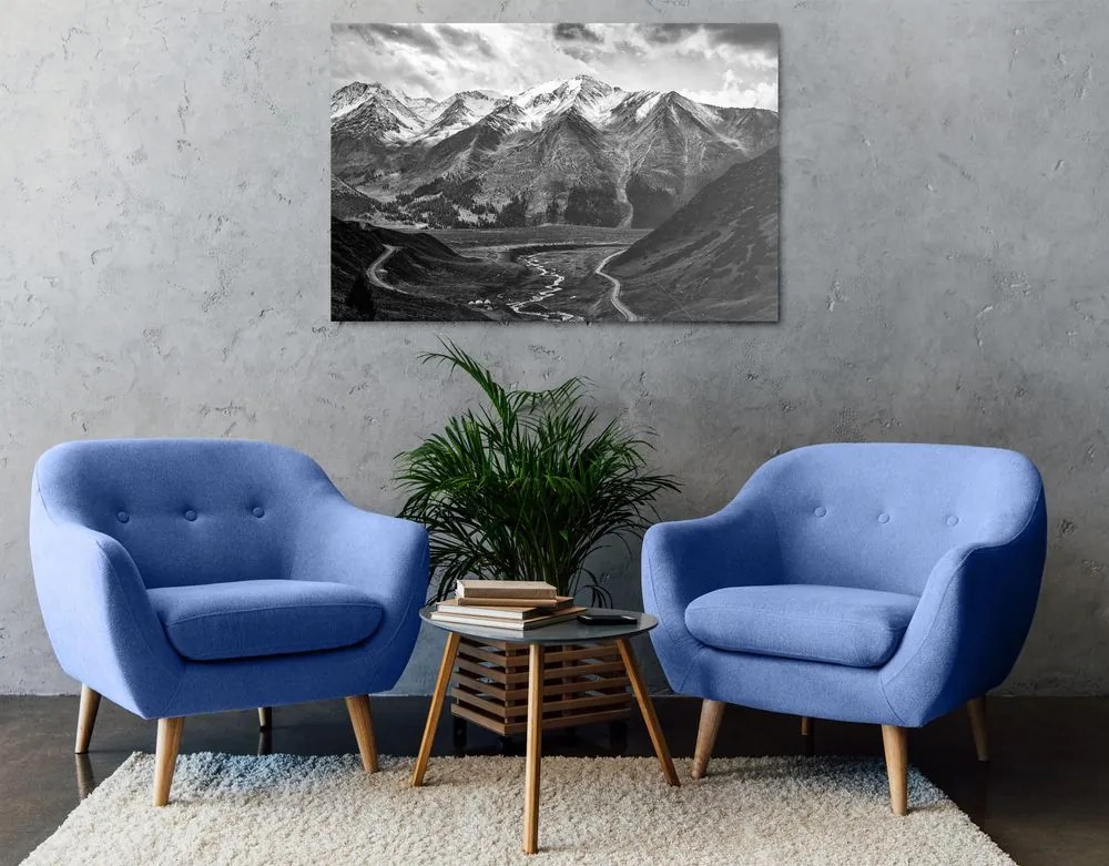Quadro su tela – Panorama montano magnifico in bianco e nero