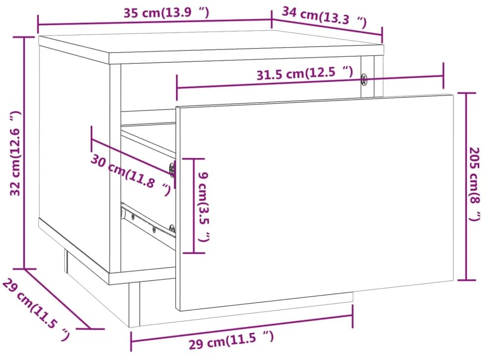 Comodini 2 pz Grigi 35x34x32 cm in Legno Massello di Pino