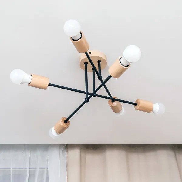 Lampadario a plafone CAMBRIDGE 6xE27/15W/230V in pino