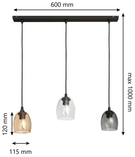 Lampadario a sospensione con filo BRILLANT 3xE27/15W/230V beige/limpido/grigio