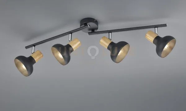 Latika barra 4 spots metallo nero ed effetto legno l. 71cm attacco e14