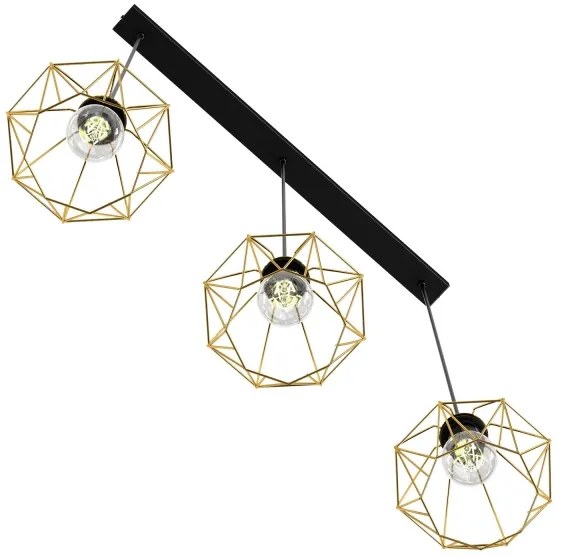 Lampadario a sospensione con filo BERGEN 3xE27/60W/230V nero/oro