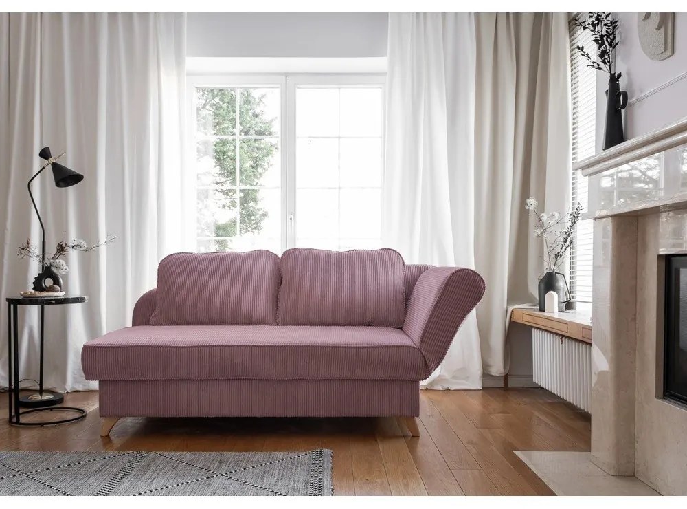 Chaise longue rosa polveroso (con penisola a destra) con rivestimento in velluto a coste Chic Charlotte – Miuform