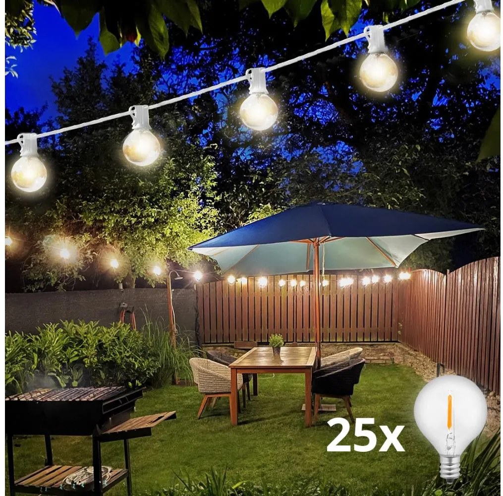 Brilagi - Catena decorativa LED da esterno GIRLANDA 25xE12 20m bianca IP44 bianco caldo