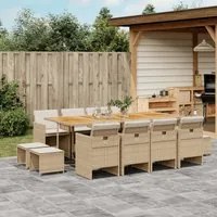 Set da Pranzo da Giardino 13 pz con Cuscini Beige in Polyrattan 3277755