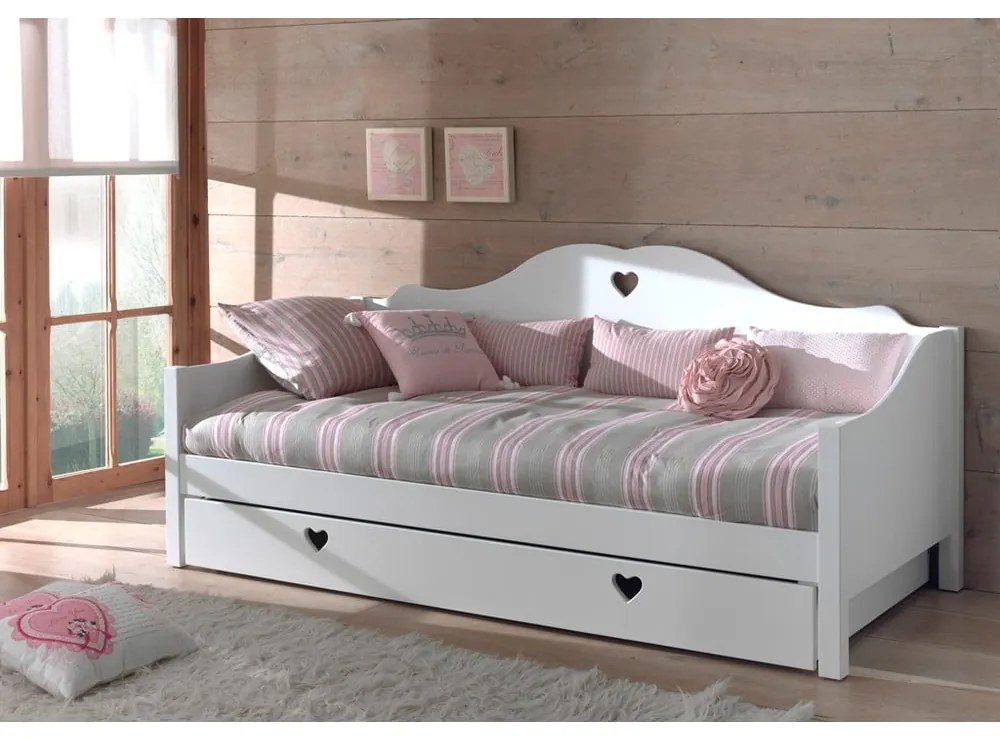 Letto per bambini in legno di pino bianco con letto estraibile con contenitore 90x200 cm AMORI - Vipack