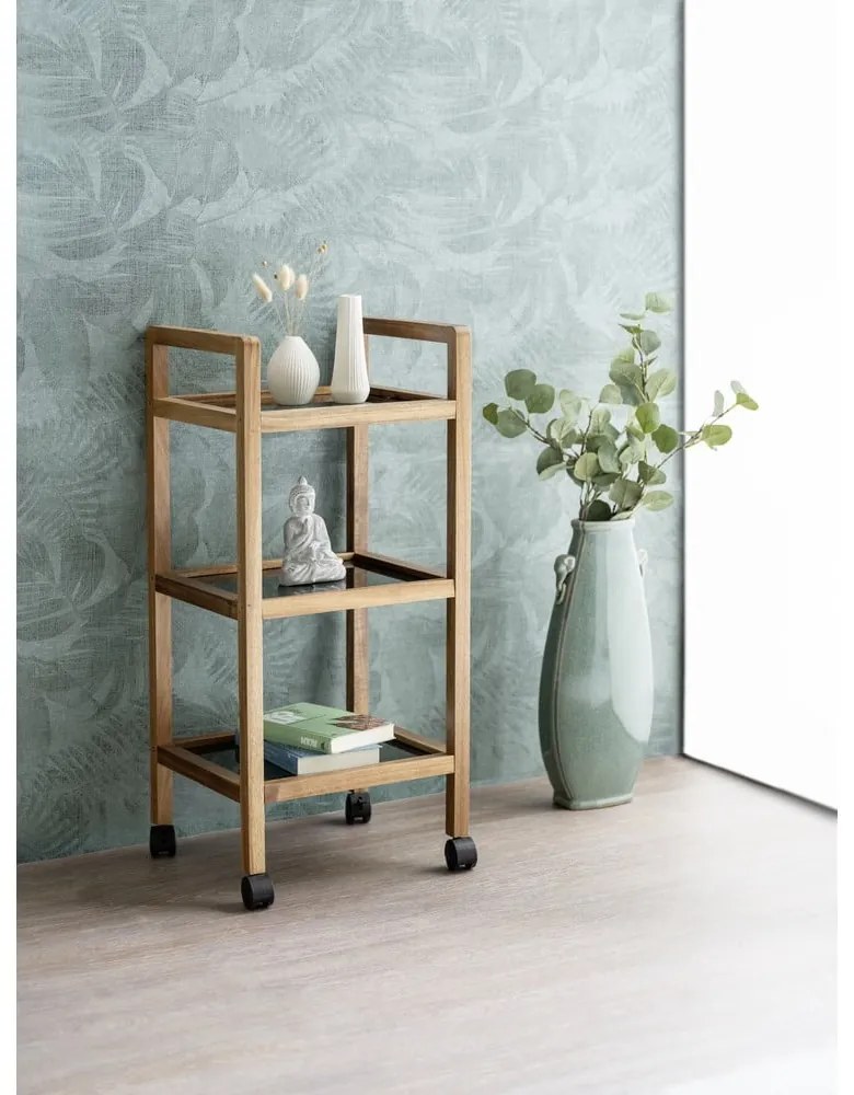 Scaffale per il bagno nero/di colore naturale in acacia massiccia 35x76,5 cm Fondi – Wenko