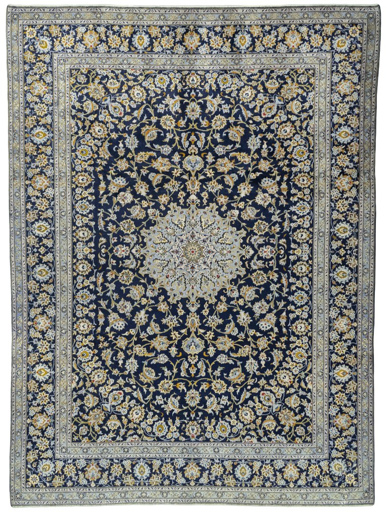Kashan Tappeto 410 x 310 Blu (Iran) Annodato A Mano