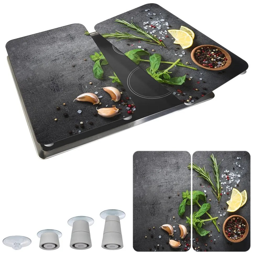 Set di 2 copri stufe in vetro grigio Herbs Universal - Wenko
