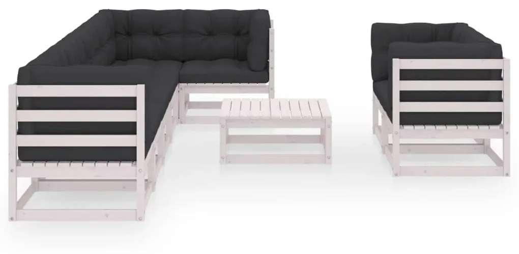 Set divani da giardino 9 pz con cuscini legno massello di pino