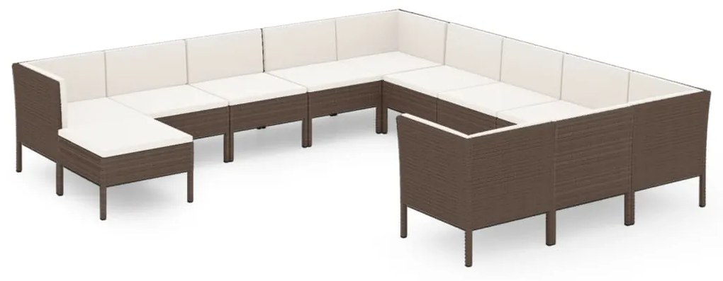 Set divani da giardino 12 pz con cuscini in polyrattan marrone