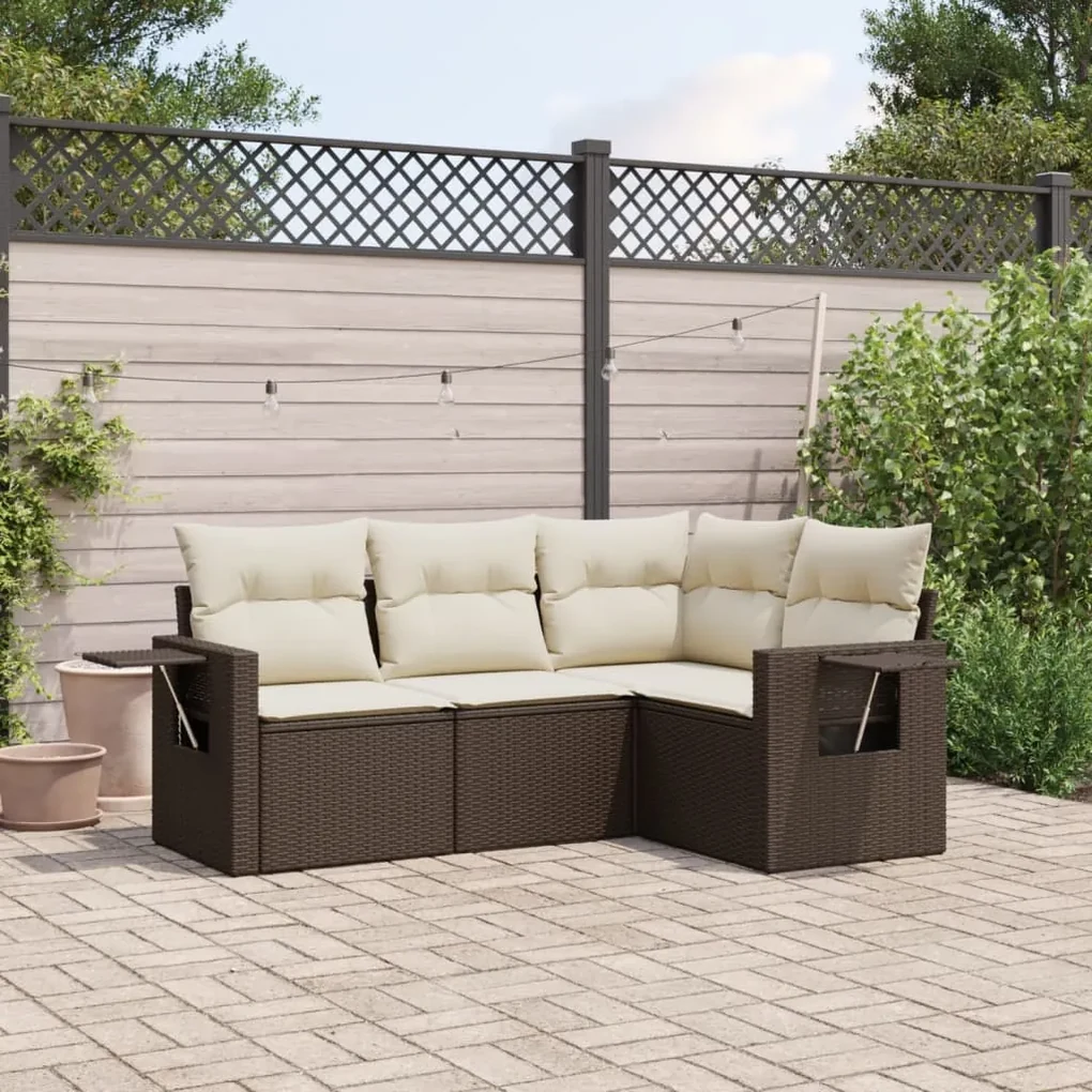 Set divano da giardino 4 pz con cuscini marrone in polyrattan