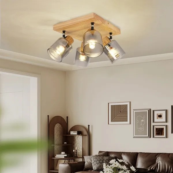 Brilagi - Faretto HYGGE 4xE14/15W/230V legno di gomma/vetro fumé