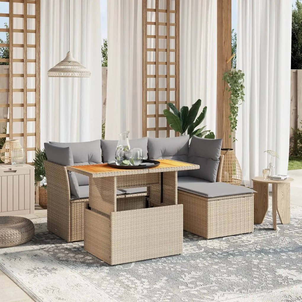 Set divano da giardino 6 pz con cuscini beige in polyrattan