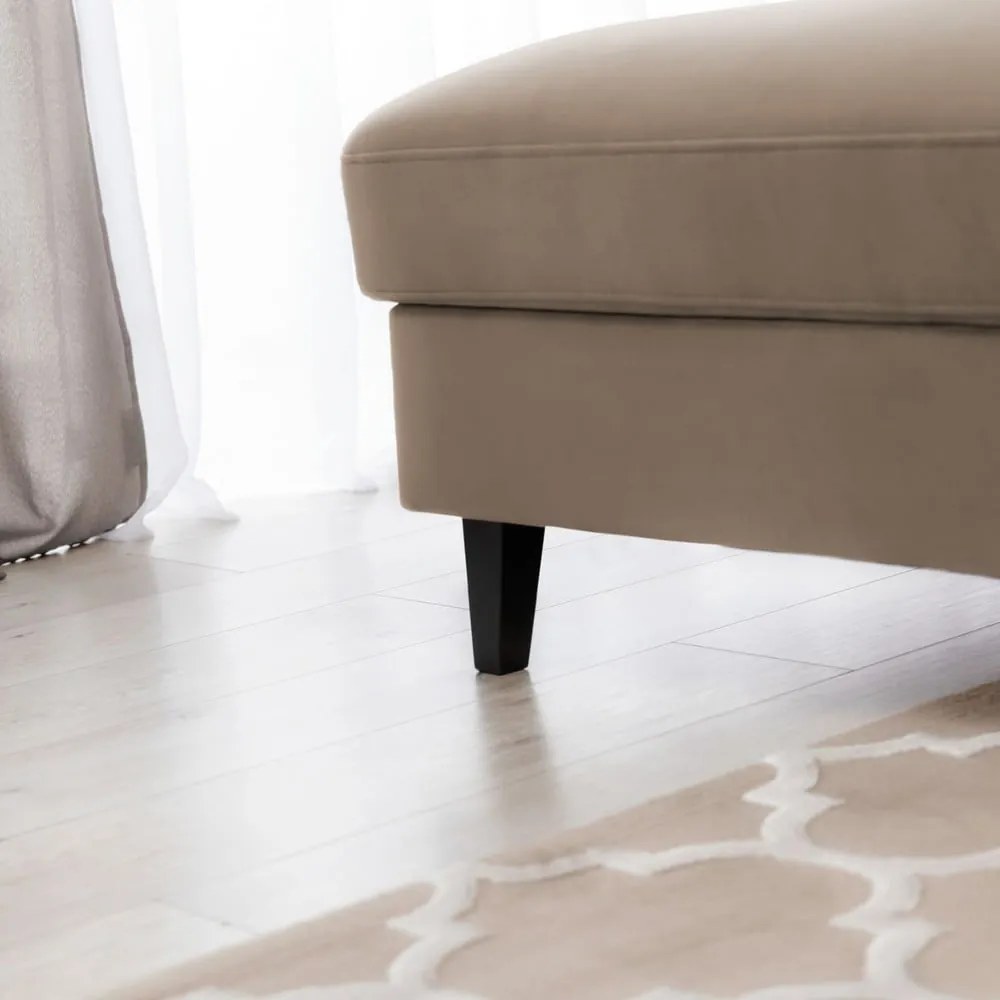 Divano angolare marrone chiaro allungabile/con contenitore (con penisola a sinistra/con chaise lounge) e rivestimento in velluto Foble – ELTAP