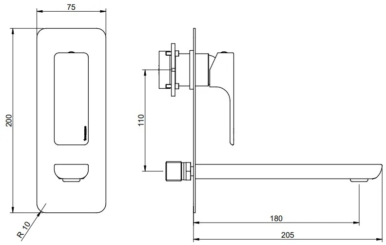 Treemme Hask RWIT6AB2CC01 miscelatore monocomando lavabo 180mm senza parte incasso cromo