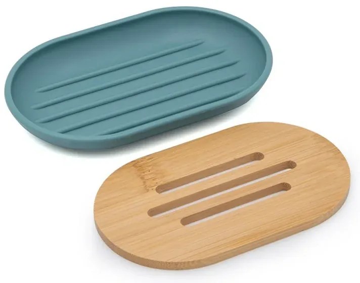 Set completo accessori bagno da appoggio acquamarina in abs e bamboo Surf
