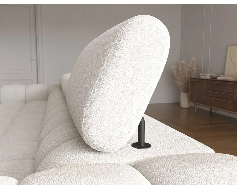 Divano angolare color crema allungabile/con contenitore (con penisola a destra/con chaise lounge) con rivestimento in bouclé Felro – ELTAP